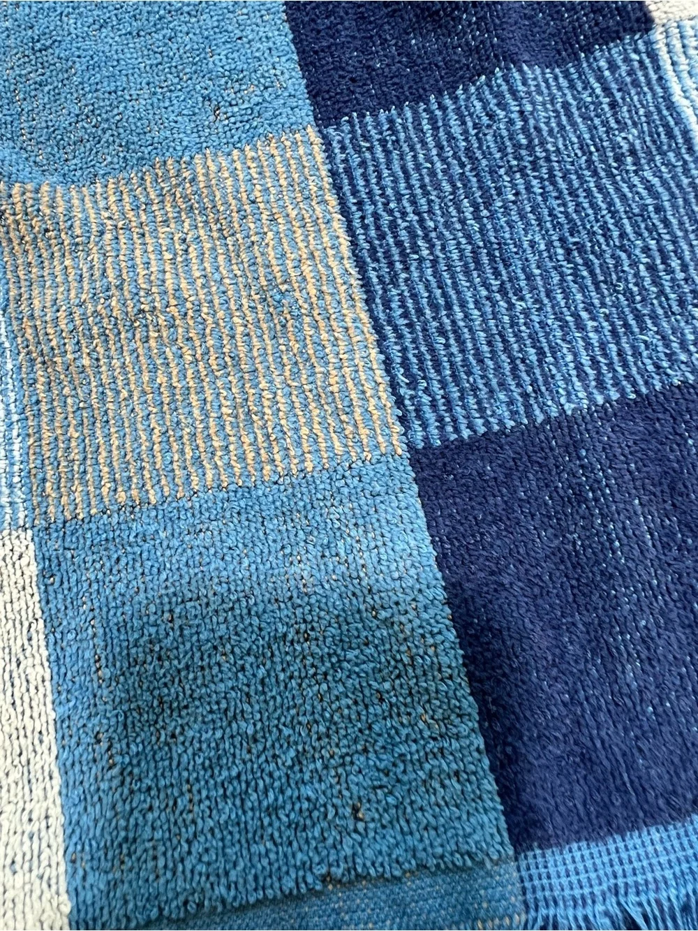 Vintage 1970s/80s Cannon hand towel  Blue white colorblock plaid